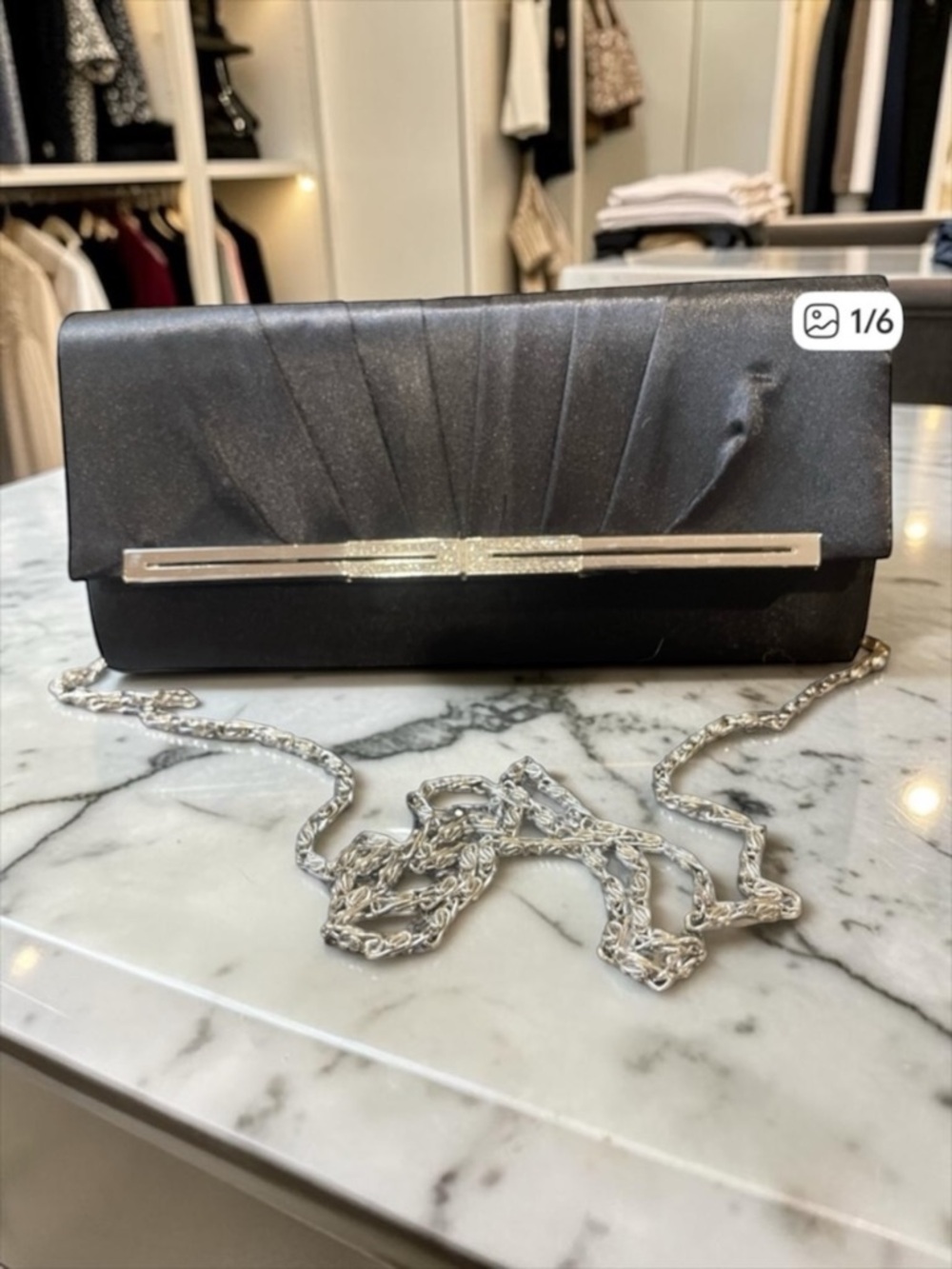 Franchi Studded Silk Jane Black Leather Embellished Clutch Crossbody Bag​